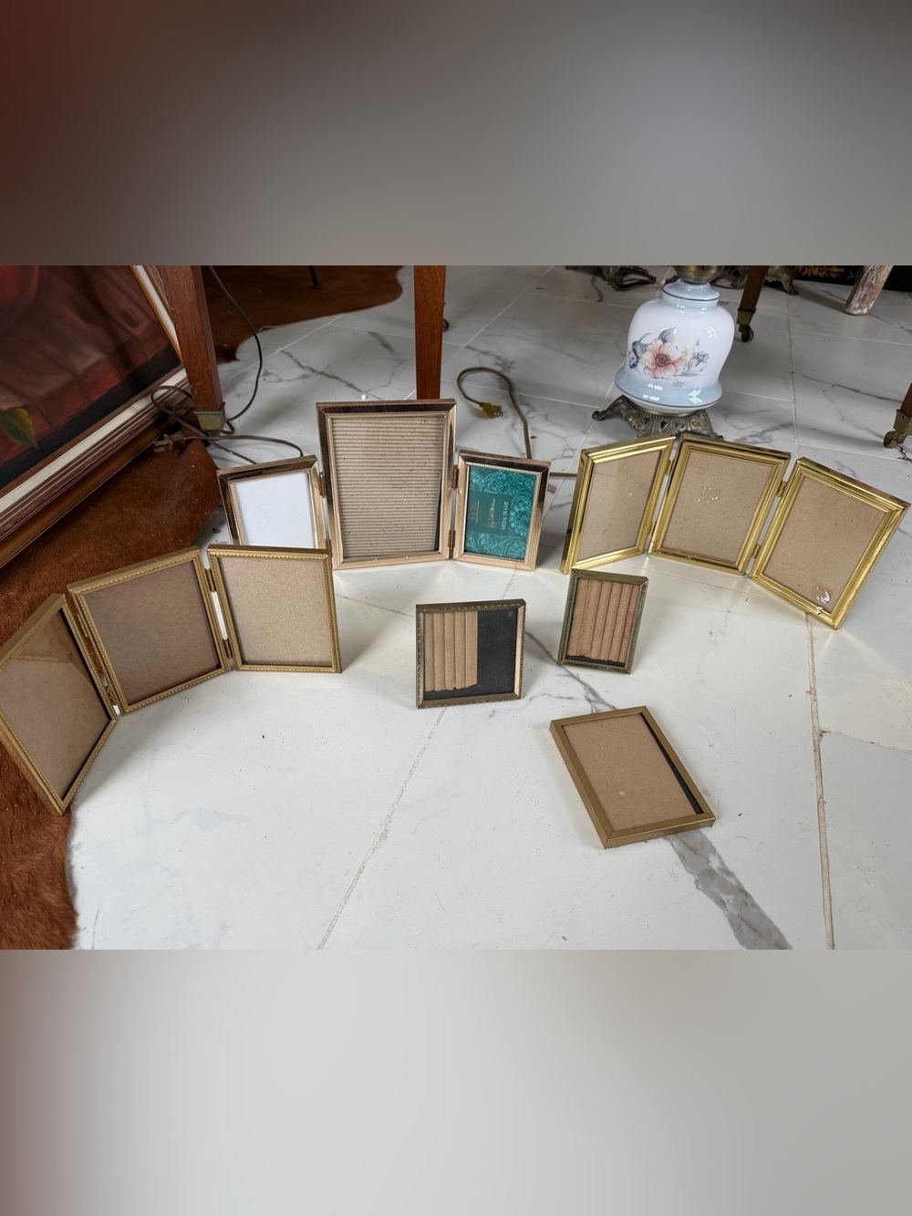 Vintage Brass Tone Multi-Opening Photo Frame Set - Gold